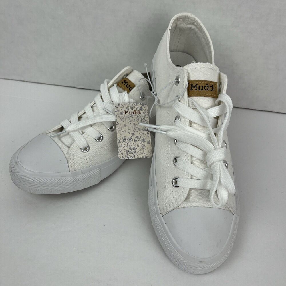 Mudd Low Top Sneakers Mens Shoes Lace Up White Canvas Size 8.5 Ellie Casual